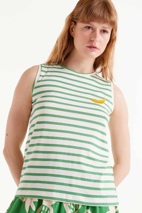Green striped Sleeveless top stellarstore.gr Stellar