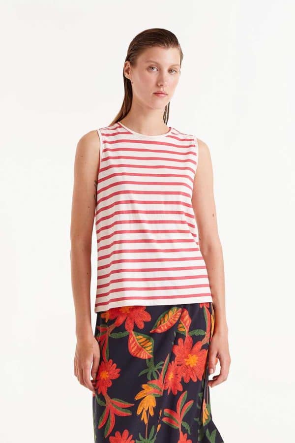 Red Striped sleeveless top stellarstore.gr Stellar