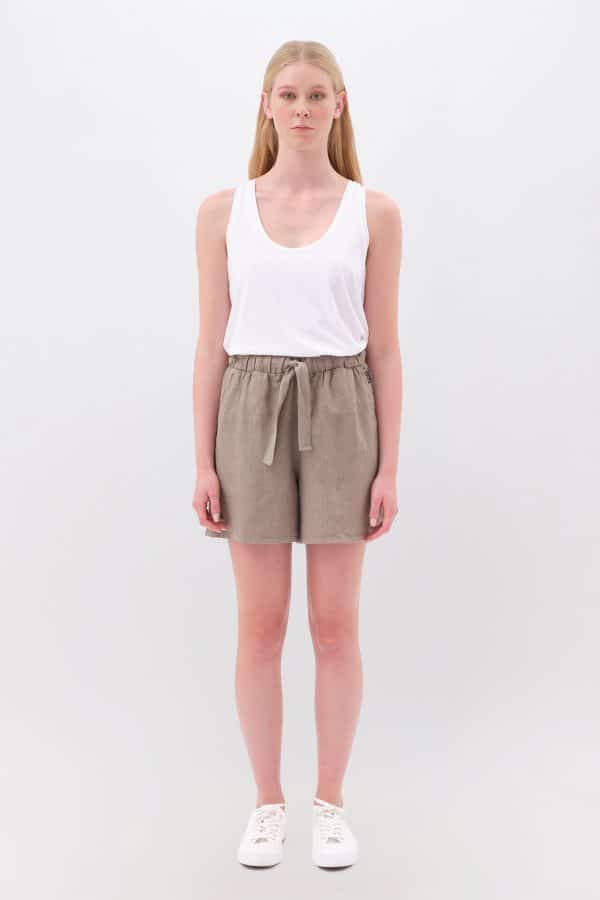 Relaxed Linen Bermuda Taupe stellarstore.gr Stellar