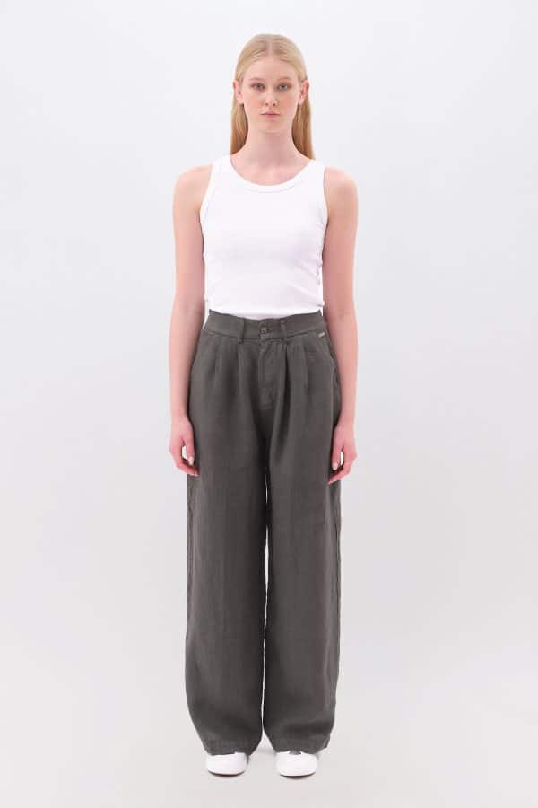 Wide leg Linen Pants Khaki stellarstore.gr Stellar