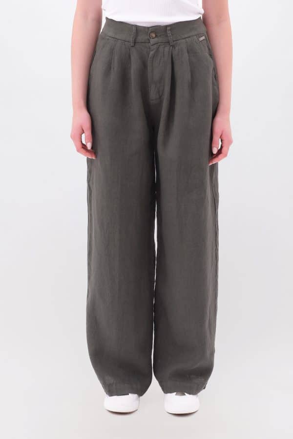 Wide leg Linen Pants Khaki stellarstore.gr Stellar