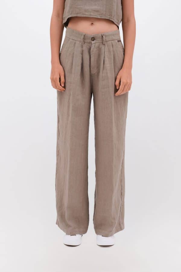 Wide Leg Linen Pants Taupe stellarstore.gr Stellar