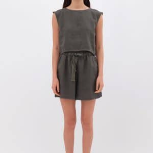 Linen Crop Top Khaki stellarstore.gr Stellar