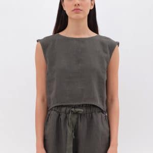 Linen Crop Top Khaki