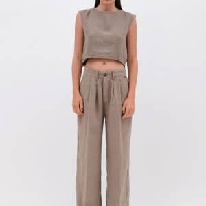 Linen Crop Top Taupe stellarstore.gr Stellar