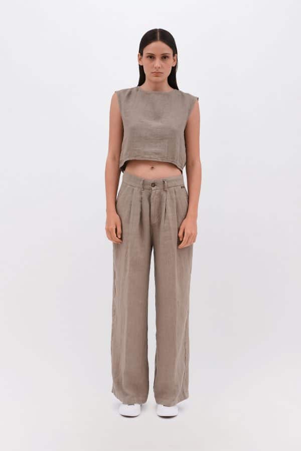 Wide Leg Linen Pants Taupe stellarstore.gr Stellar