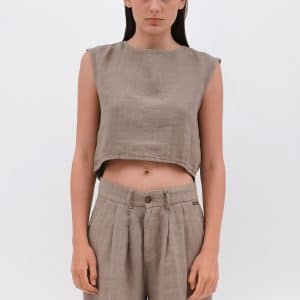 Linen Crop Top Taupe stellarstore.gr Stellar