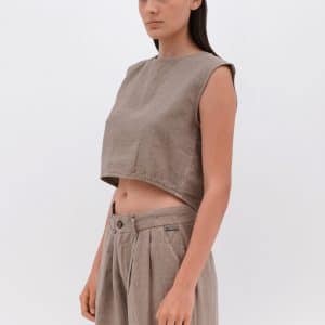 Linen Crop Top Taupe