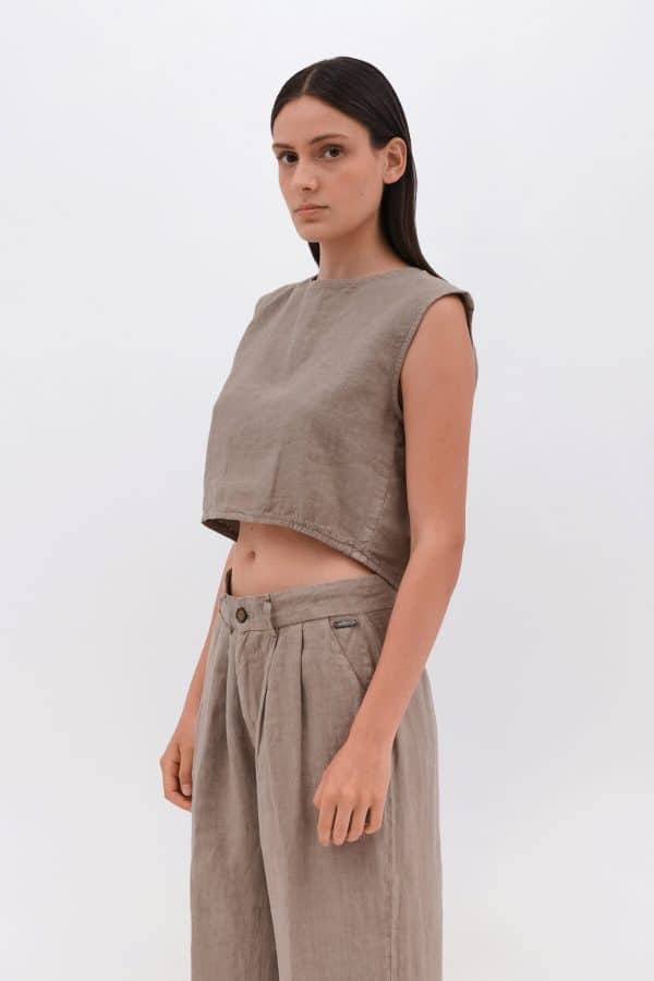 Linen Crop Top Taupe stellarstore.gr Stellar