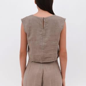 Linen Crop Top Taupe stellarstore.gr Stellar