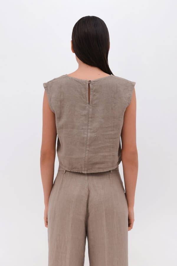 Linen Crop Top Taupe stellarstore.gr Stellar