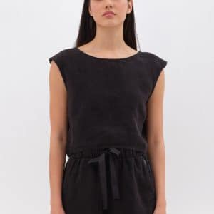 Linen Crop Top Black