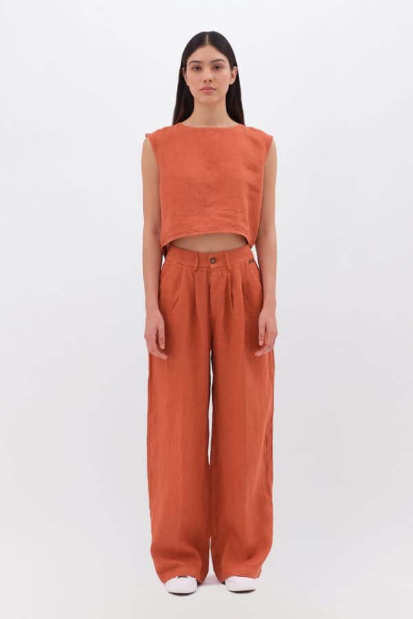 Wide Leg Linen Pants Paprika stellarstore.gr Stellar