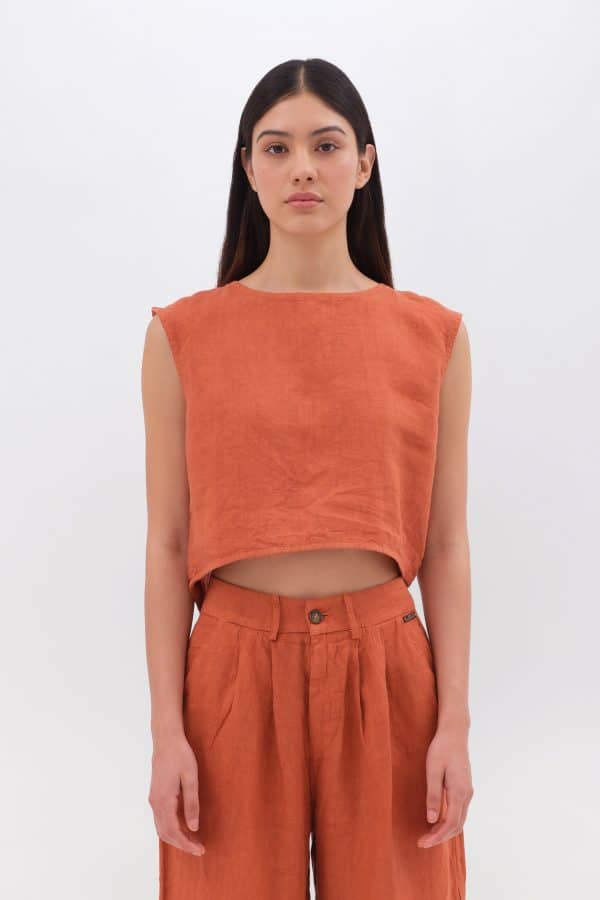 Linen Crop Top Paprika stellarstore.gr Stellar