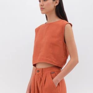 Linen Crop Top Paprika stellarstore.gr Stellar