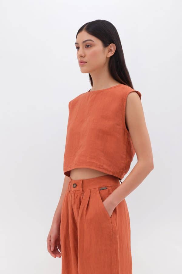 Linen Crop Top Paprika stellarstore.gr Stellar